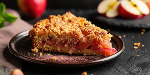 Wall Mural - Modern American Crumble Cake with Rhubarb and Apple on a Designer Plate