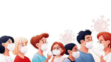 Diverse group of people wearing protective masks to prevent virus infection