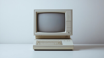 Poster - Old personal computer sitting on a table with a blank screen