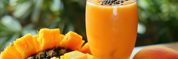 Poster - Tropical smoothie featuring a mix of papaya, pineapple, and mango.