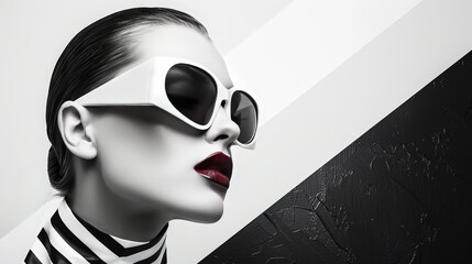 Poster - Woman in Black and White with White Sunglasses.