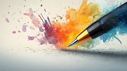 A Pen Exploding with Colorful Watercolor Splashes