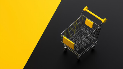 Poster - Empty shopping cart sitting on black and yellow background