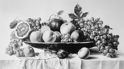 Wall Mural - Still life with fruits in black and white.