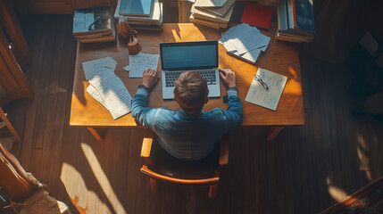 Aufkleber - Young man working from home office using laptop computer