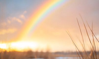 Wall Mural - rainbow over the river-generative ai