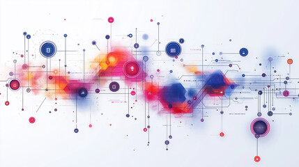 Aufkleber - Complex network connecting data points with lines and colorful blobs