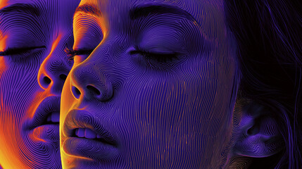 Poster - Two women faces emerging from artificial intelligence algorithm code