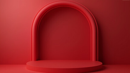 Poster - Red round arch podium framing empty space on wall
