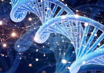 Wall Mural - spiral dna helix structure on color background.