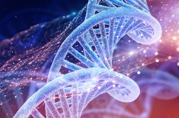 Wall Mural - spiral dna helix structure on color background.