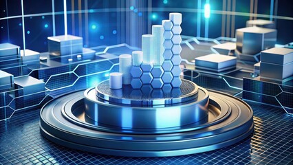 Poster - futuristic data visualization featuring hexagonal structures and dynamic charts illuminated by vibra