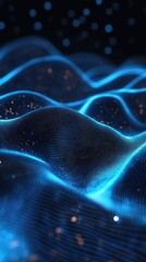 Poster - A mesmerizing abstract representation of glowing blue waves, creating a sense of depth and movement in a digital landscape.