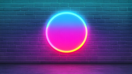 Wall Mural - Colorful Neon Circle Light on Brick Wall - Perfect for Your Design Project