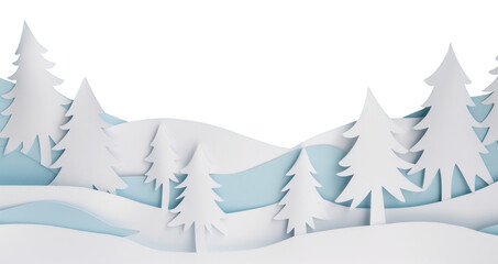 Poster - PNG Winter paper cut forest border, transparent background