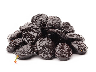 Wall Mural - pile of prunes, isolated on white background, close up.