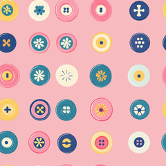 Wall Mural - Seamless pastel background with buttons. Pink background pattern