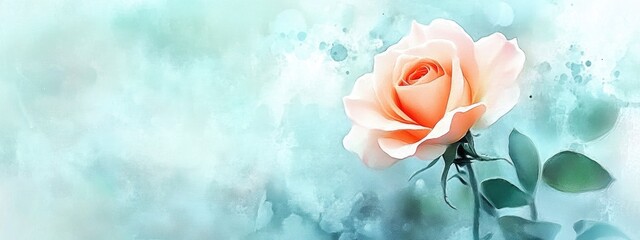 Poster - Watercolor illustration of a rose in soft pastel colors with a blurred background effect