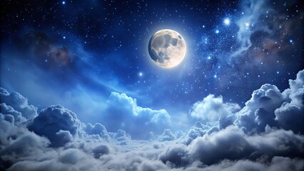 moon and stars visible through a thin veil of clouds in the night sky background, moon, stars, night