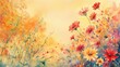 © AbstractAI - Watercolor illustration of a vibrant autumn flower field detail of an oil painting floral landscape