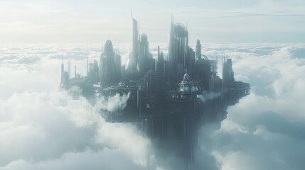 Poster - A Futuristic City Floating Above the Clouds