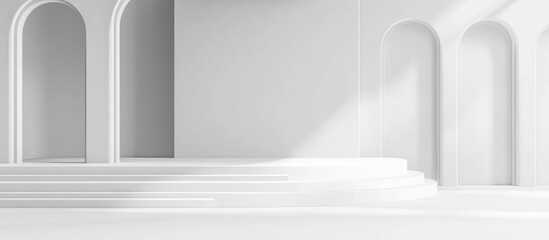 Poster - 3D rendering of an abstract surreal image featuring an empty space for product display on a white background