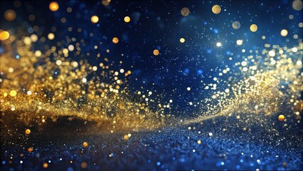 Poster - Majestic golden and blue shimmer cascading in a cosmic dance evoking the magic of the night sky, creating a mesmerizing blend of colors and light. Generative AI