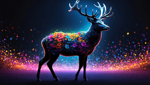 Deer in the forest Flower black background