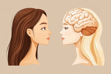 Canvas Print - Minimalist digital illustration of two female profiles facing each other symbolizing the simplicity of thought intellectual clarity and the beauty of minimalistic design