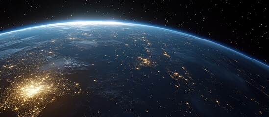 Poster - Nighttime view of planet Earth in 3D cartoon rendering from space