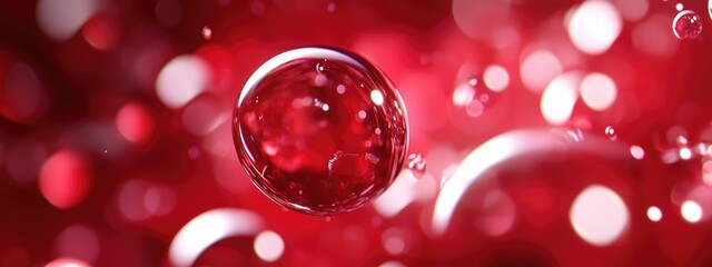 Poster - Abstract red background featuring scintillating circles and glosses in a 3D cartoon rendering style
