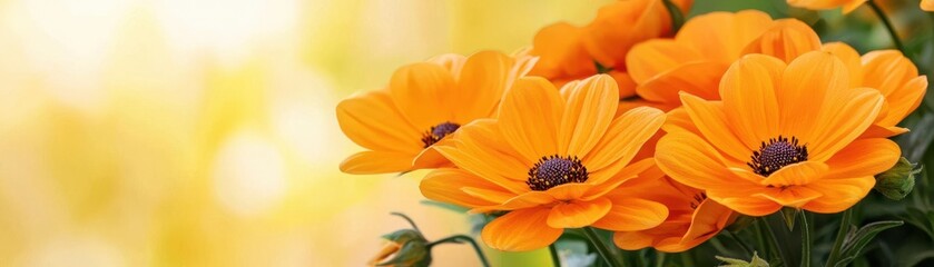 orange flowers in full bloom, sunlit field, bright warm sunlight, serene and vibrant scene, picturesque floral landscape, natural beauty