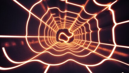 Poster - Futuristic 3D Abstract Render Featuring Glowing Wavy Lines and Geometric Shapes