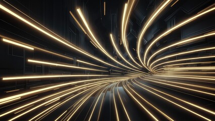 Poster - Futuristic Abstract Background with Curved Gold Lines