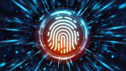 Poster - Futuristic Biometric Verification Background with Glowing Particles and Fingerprint Design