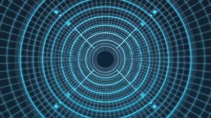 Poster - futuristic blue tunnel - abstract wireframe mesh with grid design