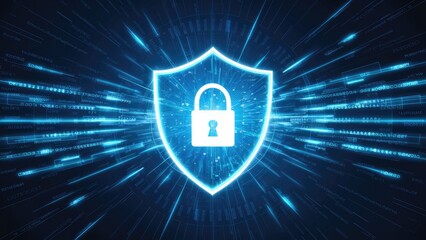 Poster - futuristic digital shield with dynamic light rays - concept of cybersecurity and data protection
