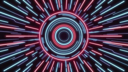 Poster -  Futuristic Neon Background with High-Tech Lines - 3D Illustration of Advanced Cyberspace Concept.