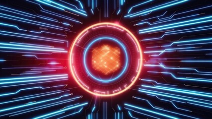 Poster -  Futuristic Neon Background with High-Tech Lines - 3D Illustration of Advanced Cyberspace Concept.