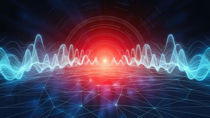 Poster -  Futuristic Waveform Background: 3D Illustration of a Network Science Structure