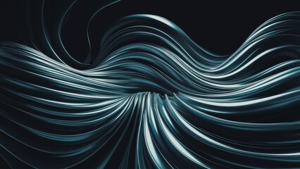 Poster - Futuristic abstract dark background with flowing wave design. Luxurious realistic 3D wallpaper featuring smooth lines. 3D rendering.