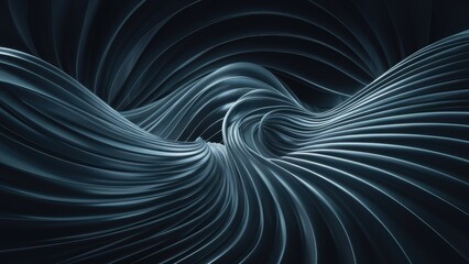Poster - Futuristic abstract dark background with flowing wave design. Luxurious realistic 3D wallpaper featuring smooth lines. 3D rendering.