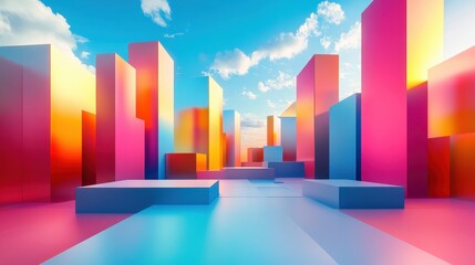 Poster - Abstract Colorful Geometric Shapes Cityscape Background