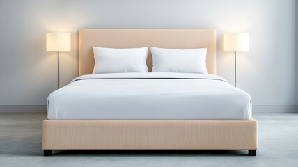 Wall Mural - A white bed with two pillows and two lamps on either side