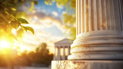 Wall Mural - A large white column with a leafy tree in the background