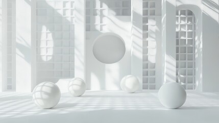 Poster - 3D rendering of abstract white geometric forms