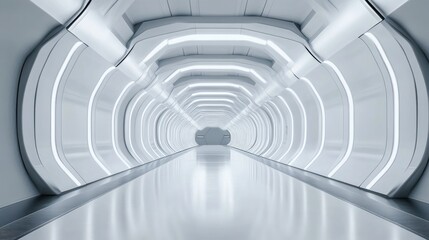 Poster - 3D rendering of an abstract white sci fi tunnel resembling a futuristic spaceship corridor