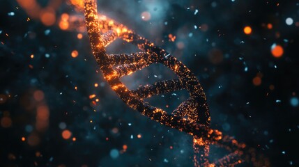 Poster - 3D visualization of a DNA helix with an abstract backdrop