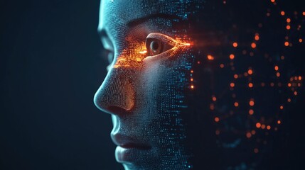 Poster - AI and Digital Transformation 3D Illustration of a Human Face Representing Artificial Intelligence