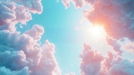 Poster - Abstract background of a cloudy blue sky with small clouds created through 3D rendering